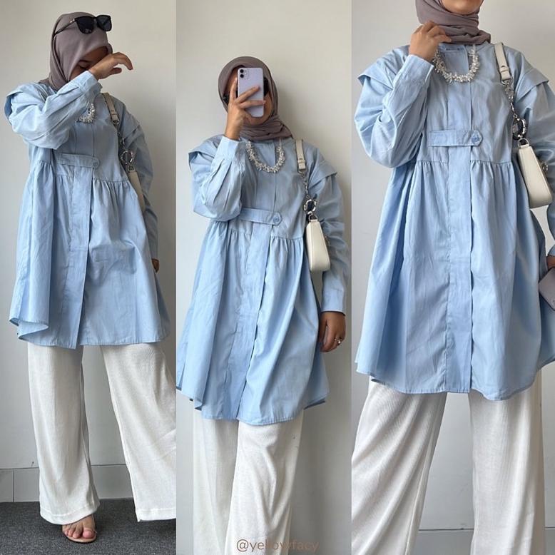 Terlaris GOOMI LONG SHIRT (POPLIN) by Yellowfacy || KEMEJA TUNIK KATUN ..