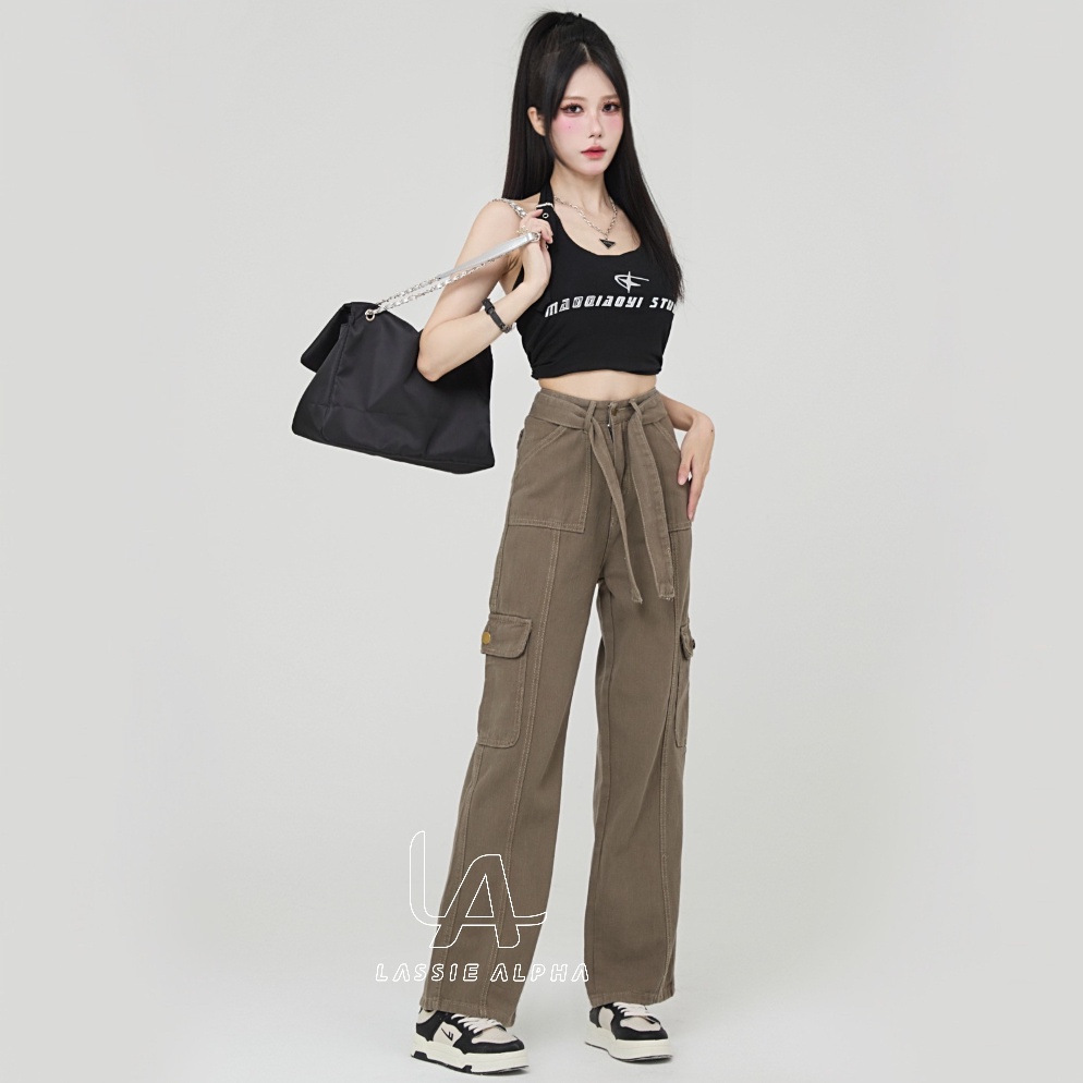 Viral.. Lassie alpha J41 jeans wanita jeans coklat jeans musim panas jeans kasual jeans longgar cela