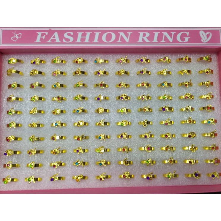 Top ProductFf4F9 (100PCS) Cincin box huruf / cincin anak karakter huruf ring besar