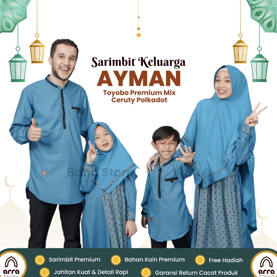 ndv40 Sarimbit Keluarga 2023 Lebaran Premium Series Ayman Biru Laut By Arra - Baju Couple Keluarga L