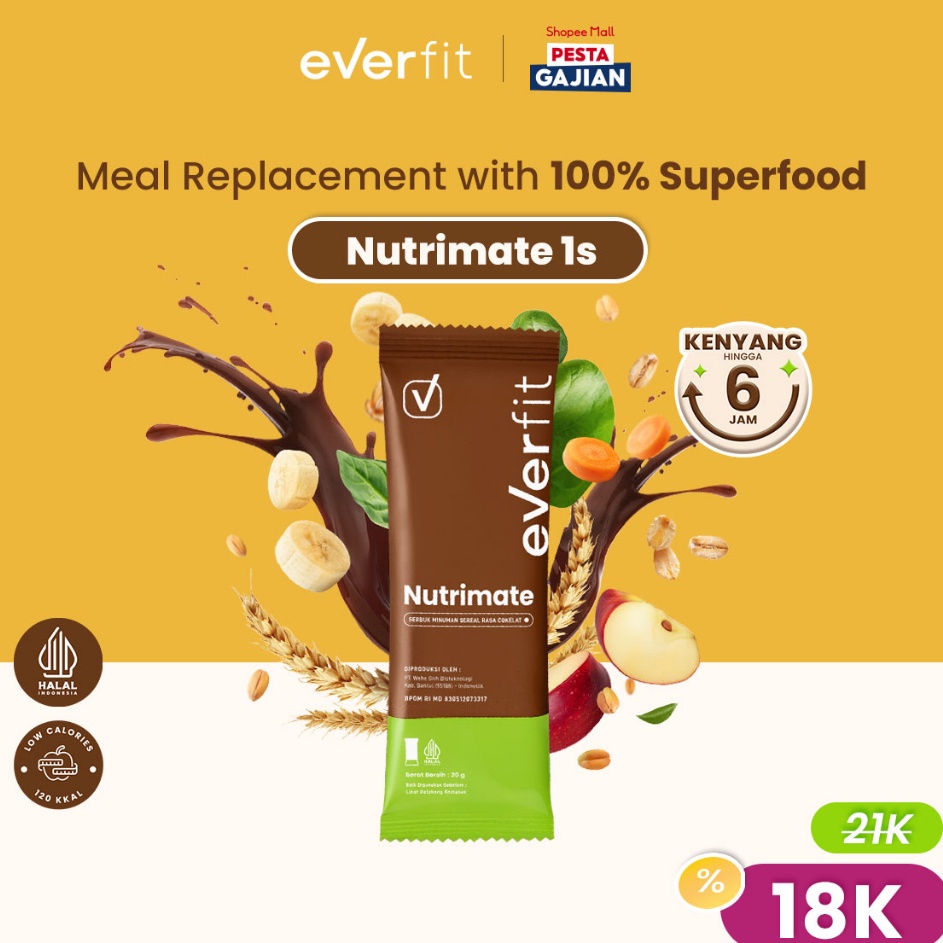 

Murah Banget [TRIAL SIZE] Everfit Nutrimate Meal Replacement dengan Oat Rasa Cokelat dan Vanila - Sachet Diskon