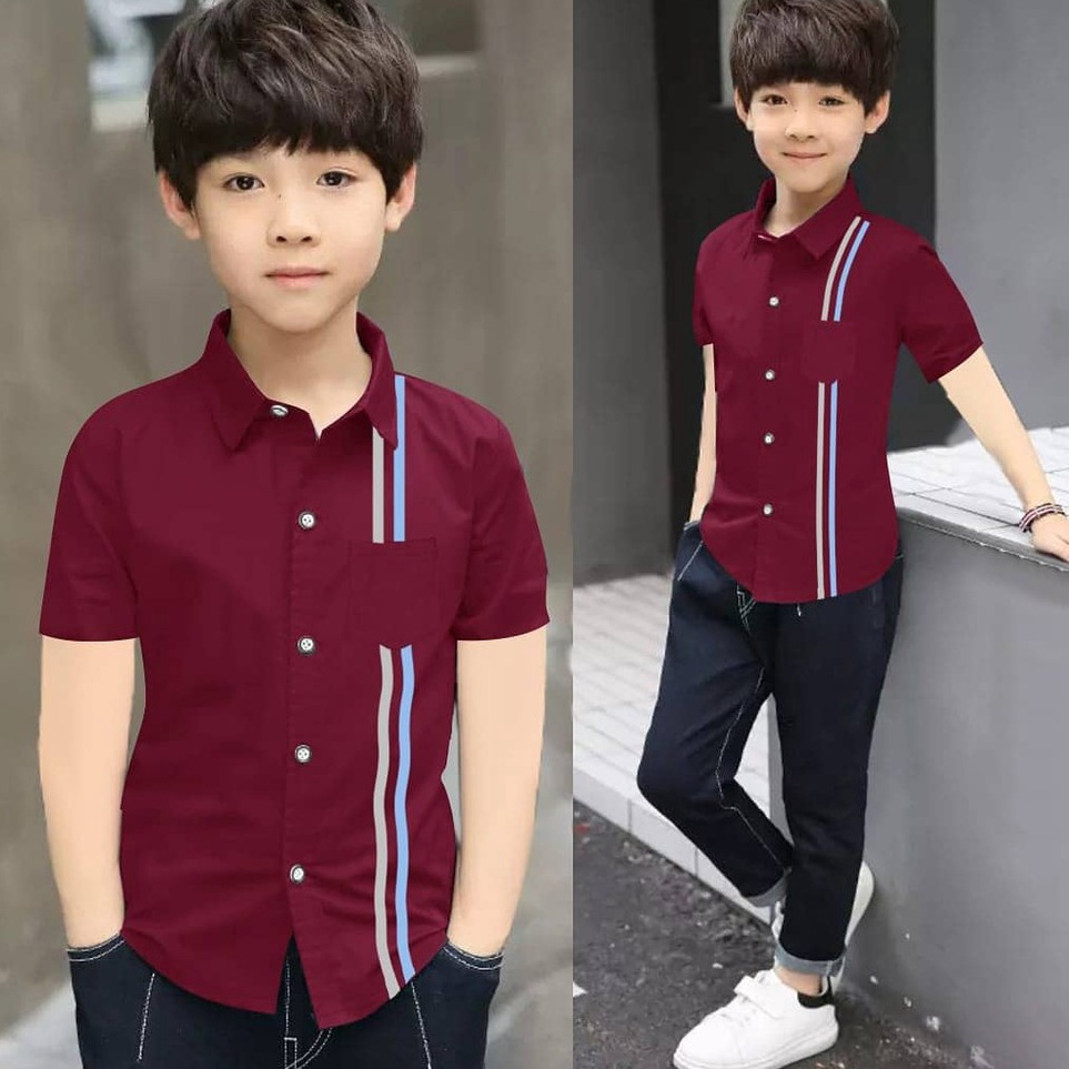 Ready Stock g.j.v.hem kids JOJO kemeja anak laki laki bahan katun stretch(bisa melar) nyaman buat si