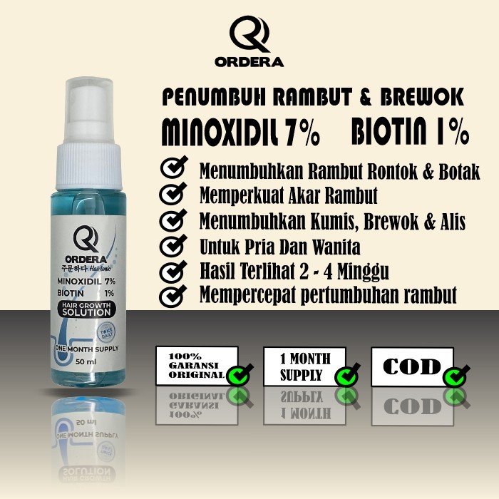 Ordera Minoxidil 7% Dan Biotin Penumbuh Rambut Brewok Alis Tanpa Gen