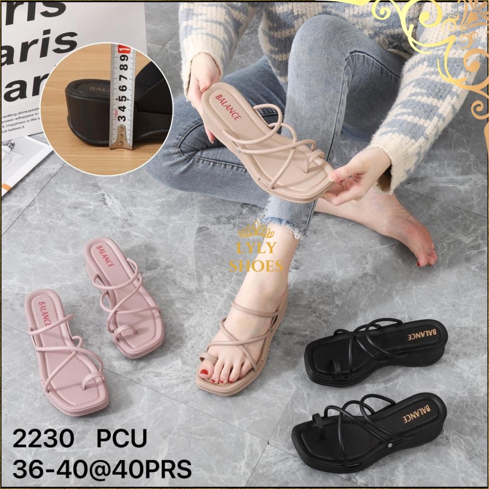 [PROMOKPL2] Sandal Wanita Wedges Import Balance Motif Silang Hak Sedang 2230 0HQ