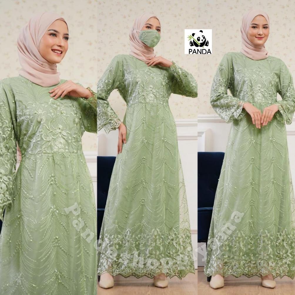 Gamis Kiara Pesta Mewah Elegant Baju Kondangaan Brukat Maxi Gamis Brokat