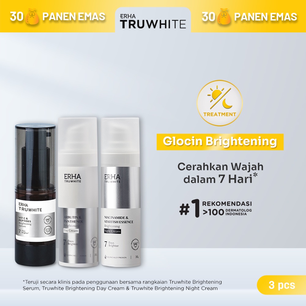 Erha Truwhite Brightening Set 3in1 - Paket Bundling Pencerah Wajah Kusam Anti Noda Hitam Flek