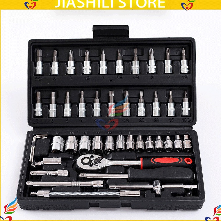 ➟ Jiashili Set Kunci Socket 46 PCS full Set (1/4 ") Pas Ring L Motor Kunci/kunci l set tekiro lengkap/kunci ring pas 1 set lengkap ✯ Readystock