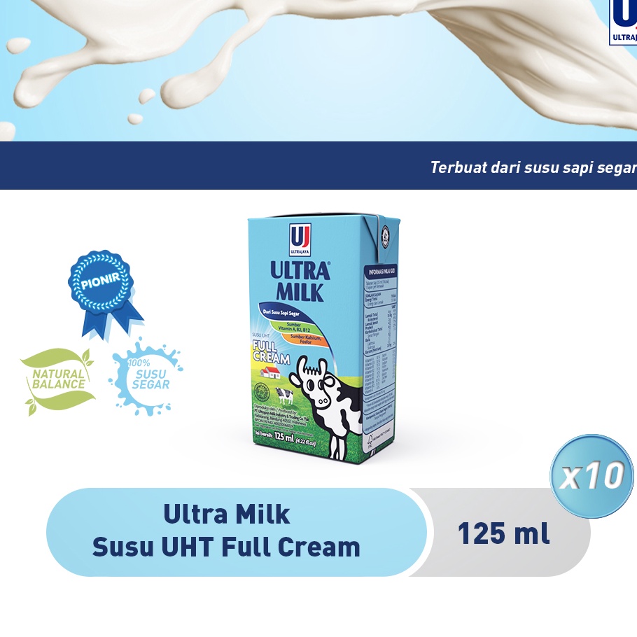 

Terkini Ultra Milk Susu UHT Full Cream 125ml [Paket isi 10 pcs] Ready