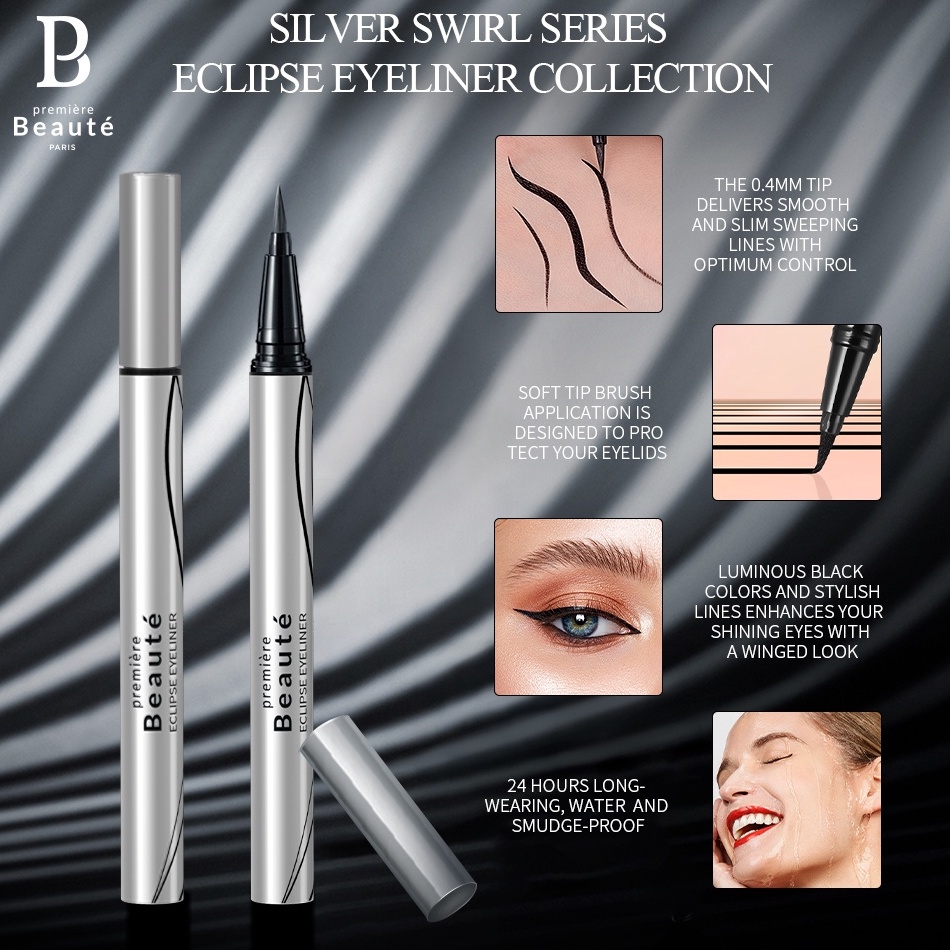 READY STOK  [BPOM] Premiere Beaute Waterproof Eyeliner Tahan Hingga 24 Jam Soft Tip Brush Hitam eyel