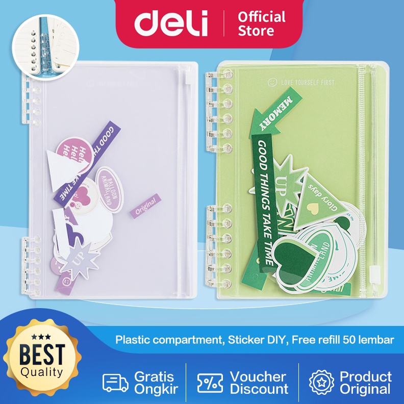 

[ART. I08L] Deli Loose-Leaf Notebook / Binder Buku Catatan Jilid Spiral Sticker DIY Lucu Free Refill 50 Lembar A5 A6 2451X