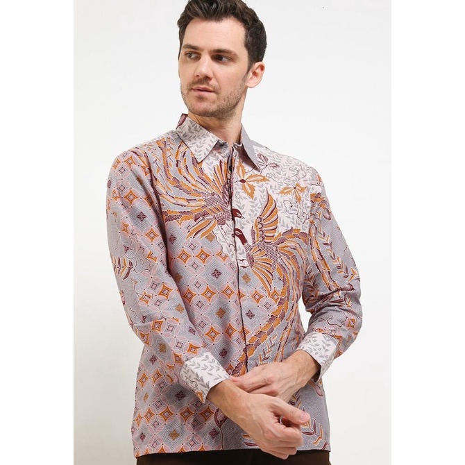 Sale Arjuna Weda Kemeja Batik Pria Motif Merak Kembar - Ungu Muda