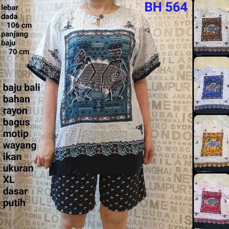 Modern.. Bali batik ikan rayon dasar putih XL dewasa
