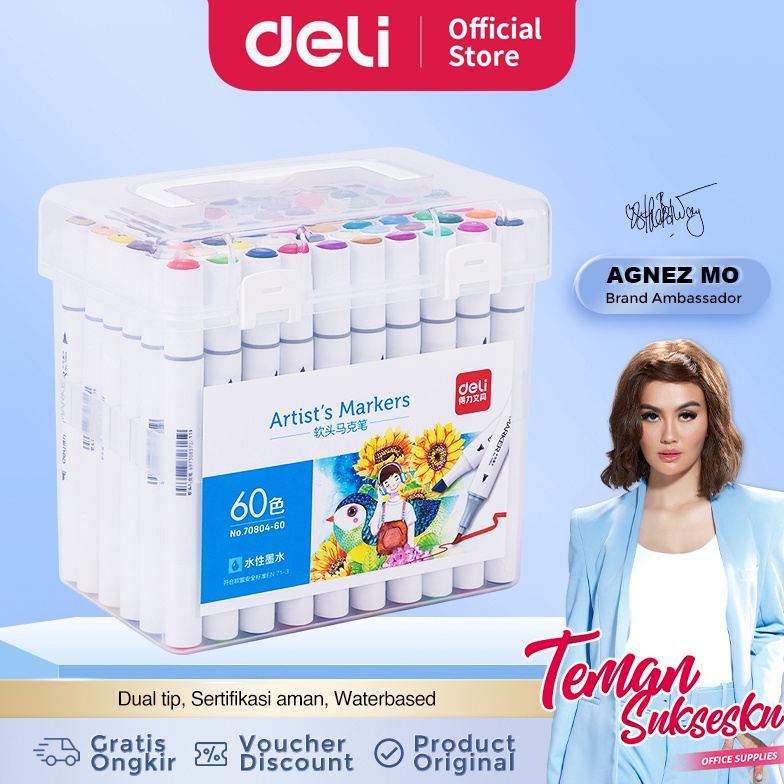 

[PRODUK PYKZO62] Deli Color Water-based Double Tip Marker Spidol Ujung Ganda 12/24/36/48/60 Warna 70804 rfdk9