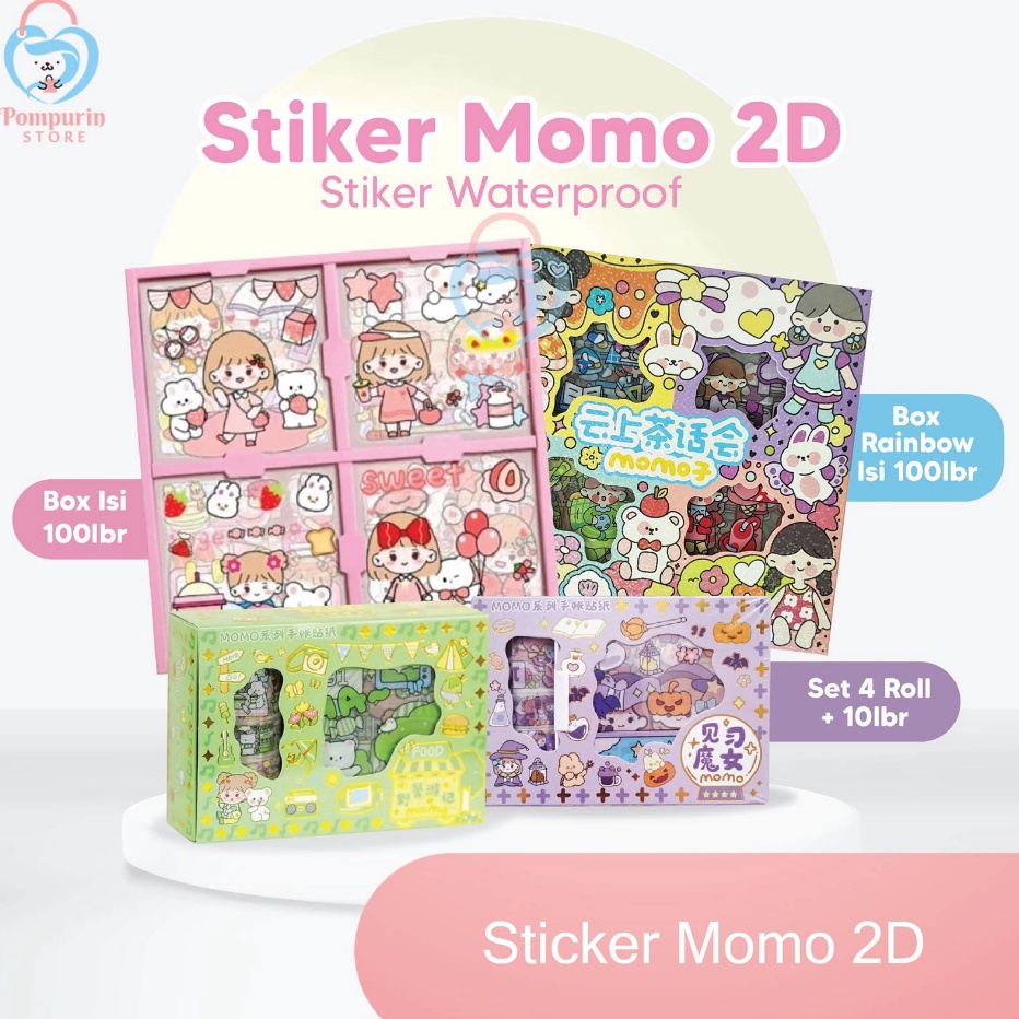 

PWRB7375 Terbaru 3.3 Stiker Momo 2D Isi 100 lembar / Roll 4 roll + 10 lembar - Stiker Lucu Waterproof