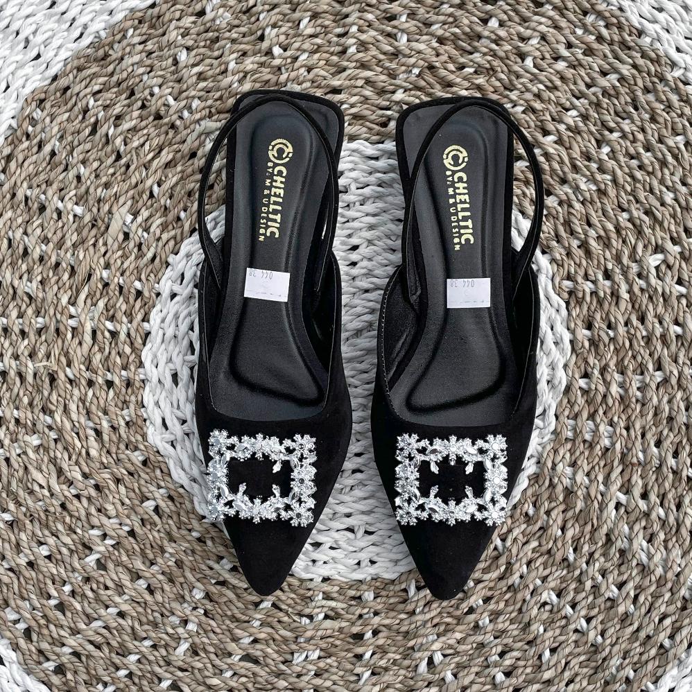 READY STOK GALAXY Sepatu Flat Slip On Mules Wanita Hak Tahu 2cm Terbaru|Sepatu Pesta Wanita Casual M