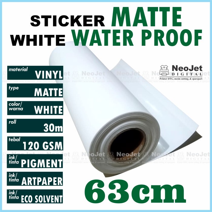 

Stiker Sticker Vinyl Matte Inkjet Waterproof Doff Doft Mate 63cm Putih