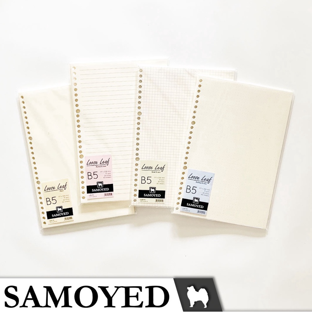 

98 Loose Leaf B5 , 26 Holes isi 60 Lembar Samoyed LL-51 Plain Ruled Grid Dotted Polos Garis Kotak Titik 83