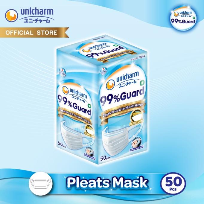 Masker Unicharm 99% Guard+ Pleats Mask - isi 50 pcs