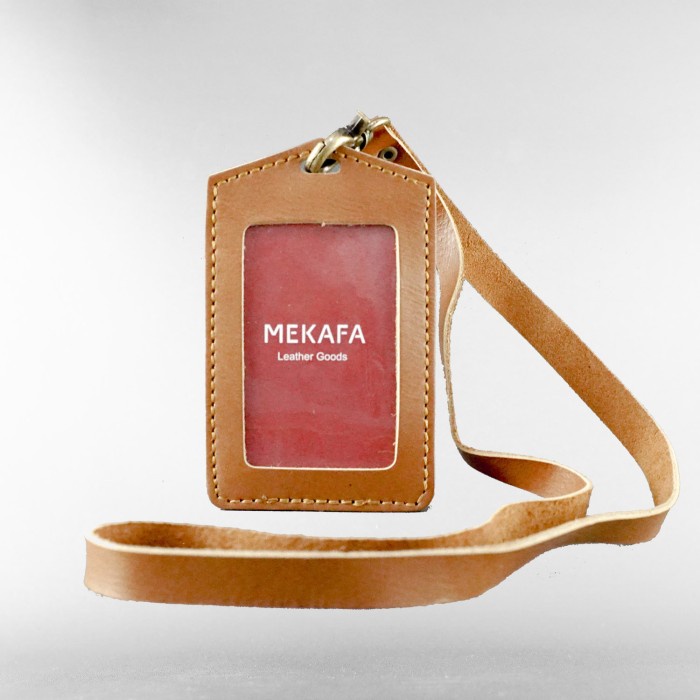 

HOT PROMO Gantungan ID card Holder Mekafa Facard Name Tag Kulit Sapi Asli Brown