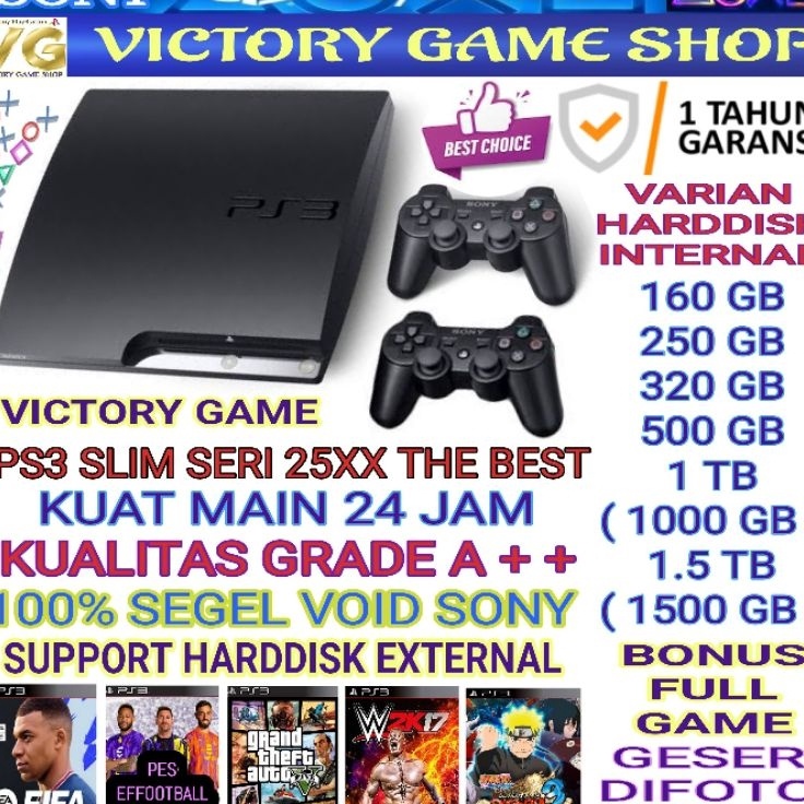 Readystock PS3 SLIM ASLI CFW SERI 25XX - KUALITAS GRADE A / HDD/ 1.5 TB( 1500GB )/ 1TB (1000GB)/ 500