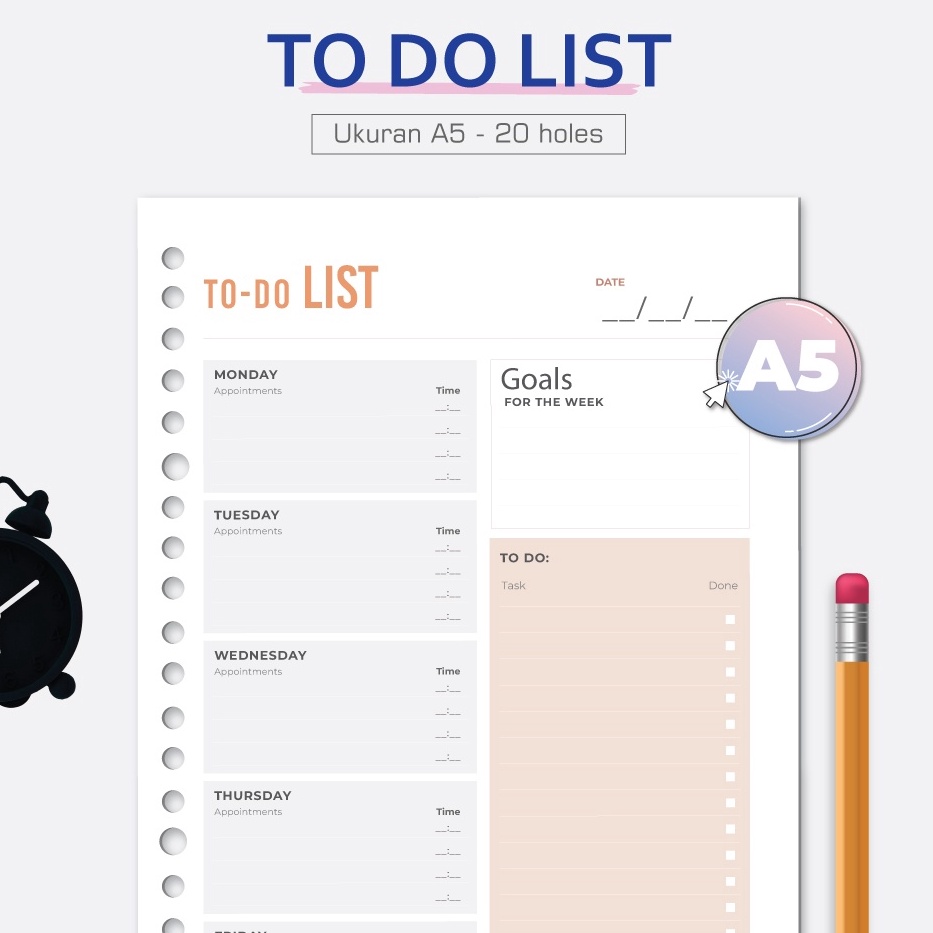 

[ART. V64B] Bukuqu Loose leaf A5 - L214 - To Do List - Kertas Binder