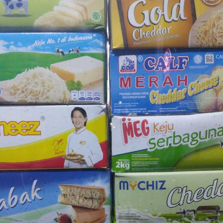 

Ready keju cheddar chedar 1kg MURAH potongan merk calf merah kraft wincheez meg dan lain lain Ready