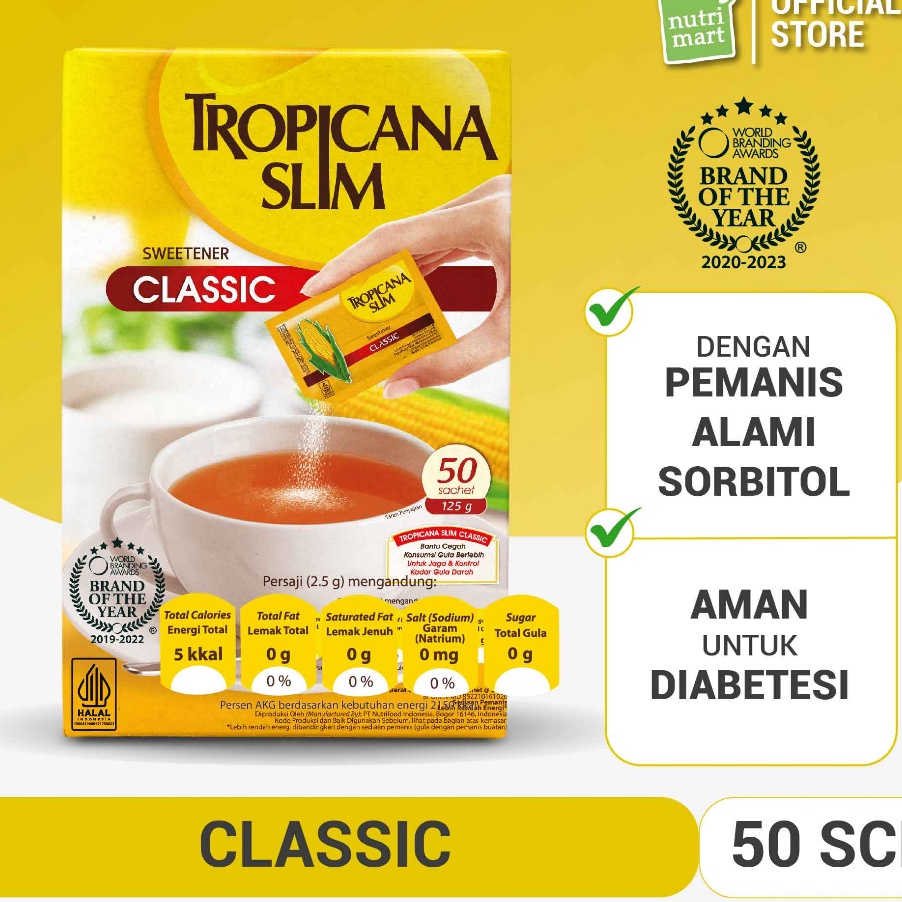 

✨STAR✨ Tropicana Slim Sweetener Classic 50 Sachet - Pemanis untuk Bantu Batasi Gula 