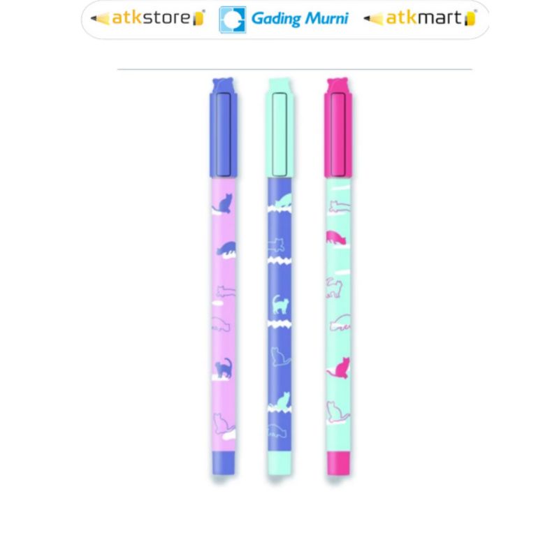 

M&G Pulpen Gel 0.7 mm Tinta Biru Rubber Coating Body Motif Cute Cat Hiding
