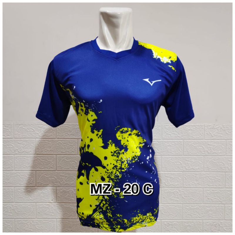 atasan olahraga baju voli baju volley baju badminton pria dan wanita printing abstrak biru