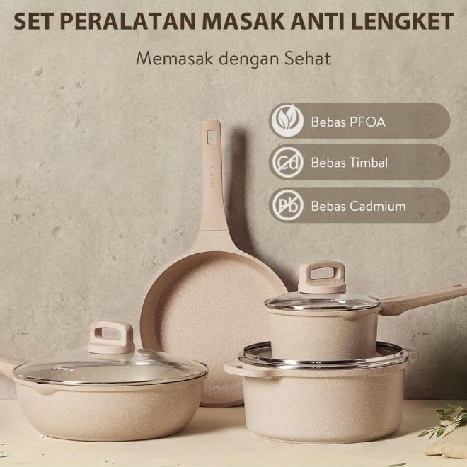 Carote Terra 7 Pcs Set Wajan Dan Panci Marble Anti Lengket