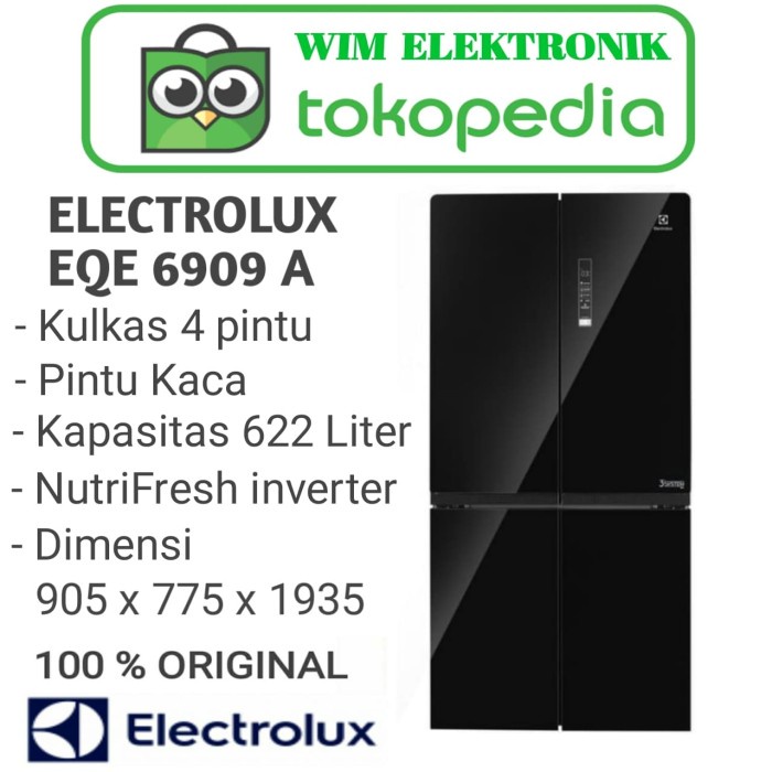 ✨Ready Kulkas 4 Pintu Electrolux Eqe 6909 A / Eqe 6909A / Eqe6909A Hitam Kaca Limited