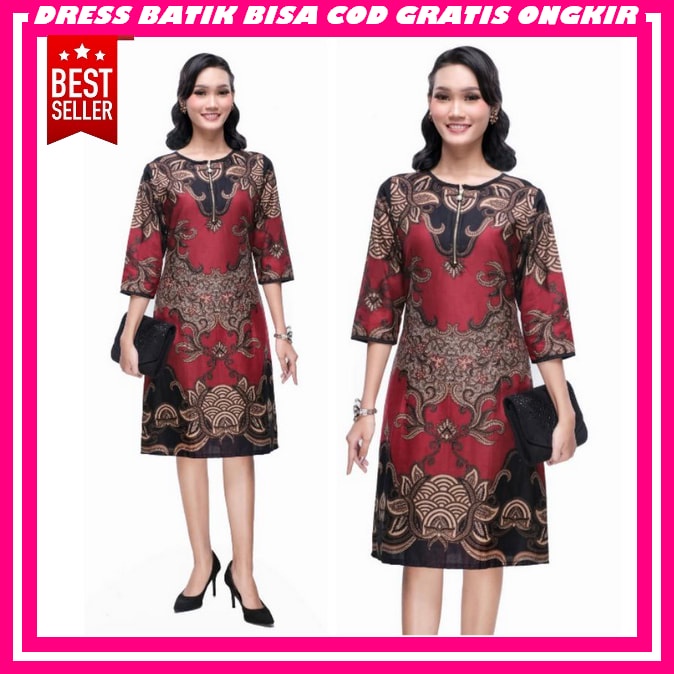 Solo Baju Batik Wanita Modern Kantor Elegan Bju Christmas Gaun Chrismast Dress Korean Style Import P