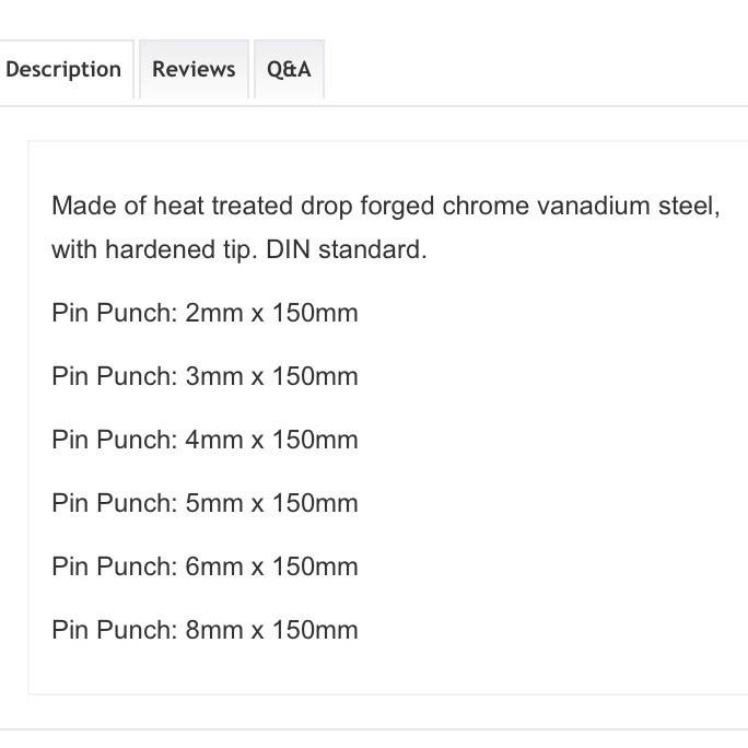 

Pin Punch Set M10 6 Pcs