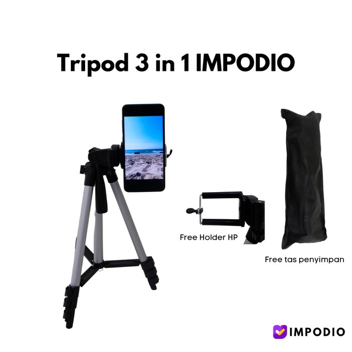 TRIPOD 3 IN 1 IMPODIO PRODUK KONTEN FREE HOLDER HP