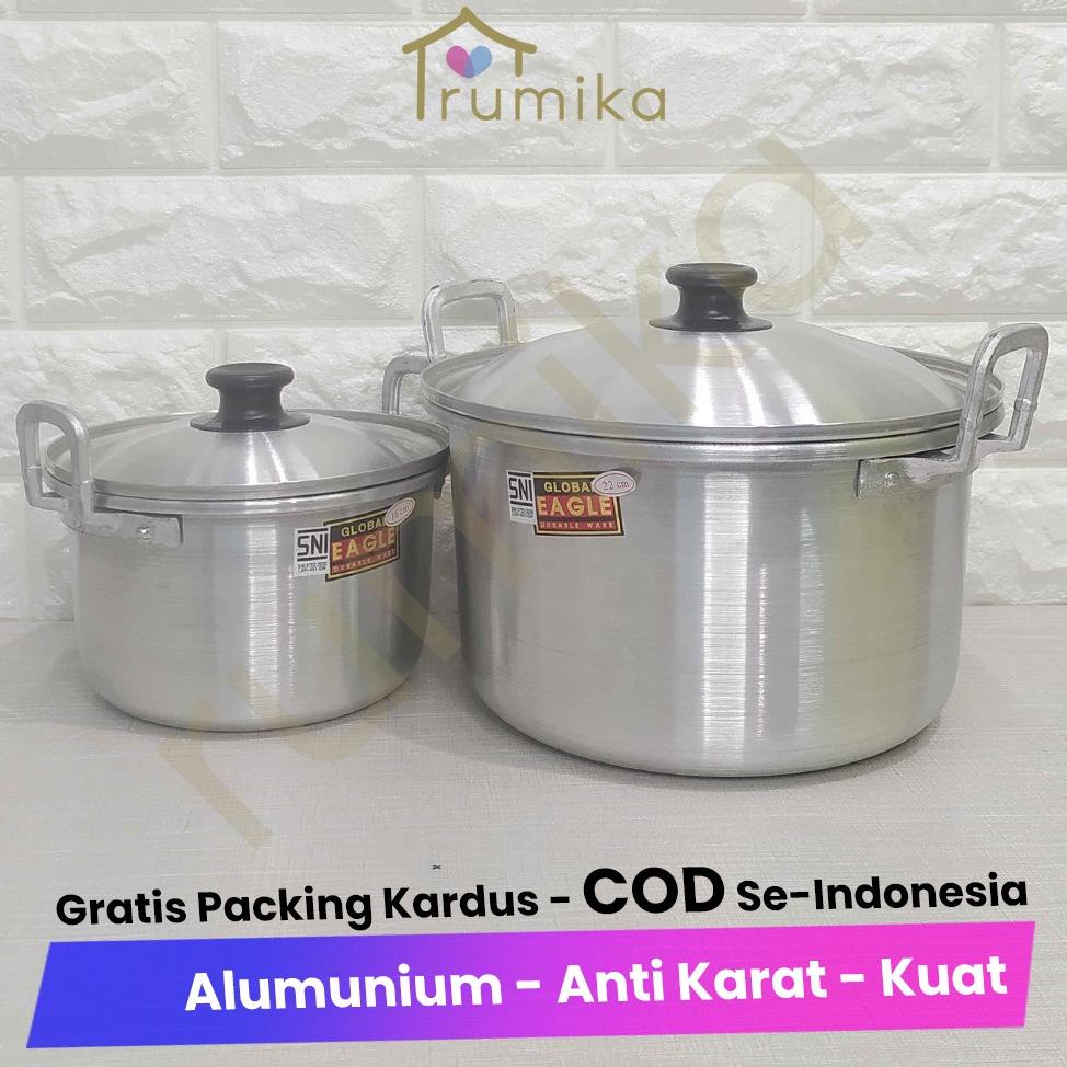 Panci Alumunium + Tutup / Panci Sayur Kuah / Panci Air Tutup Luar Global Eagle - 16 CM / 18 CM / 20 