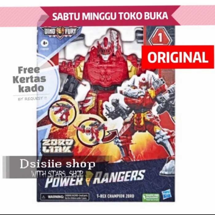 ✨New Ori Power Rangers Dino Fury T-Rex Champion Zord Figure Original Hasbro Diskon