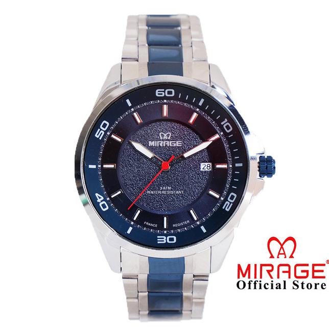 Mirage Jam Tangan Pria Kasual Fashion 8731M Silver List Navy Blue Biru