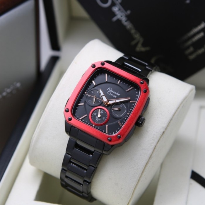 ✅New Jam Tangan Wanita Original Alexandre Christie Ac2996 Black Red Terbatas
