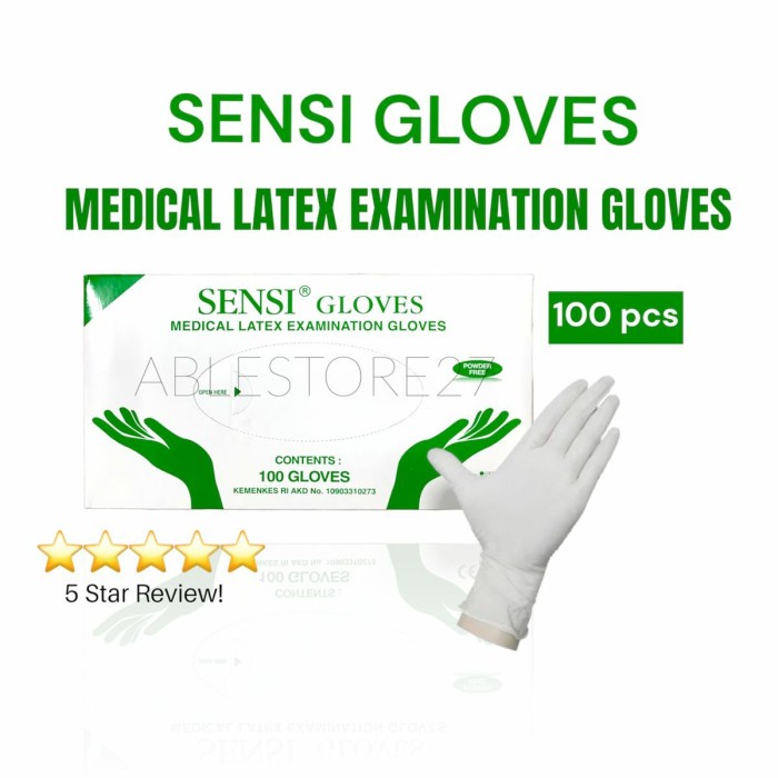 Sarung Tangan Sensi Gloves Latex Non Powder isi 100 pcs