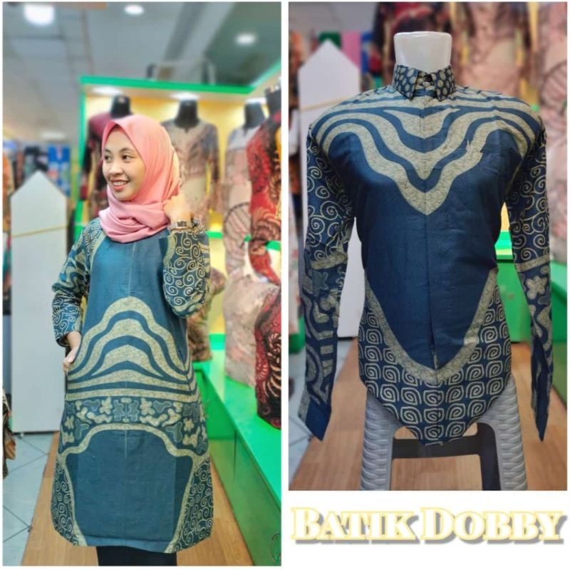 Batik cauple doby lasem motif biru awan bahan doby timbul