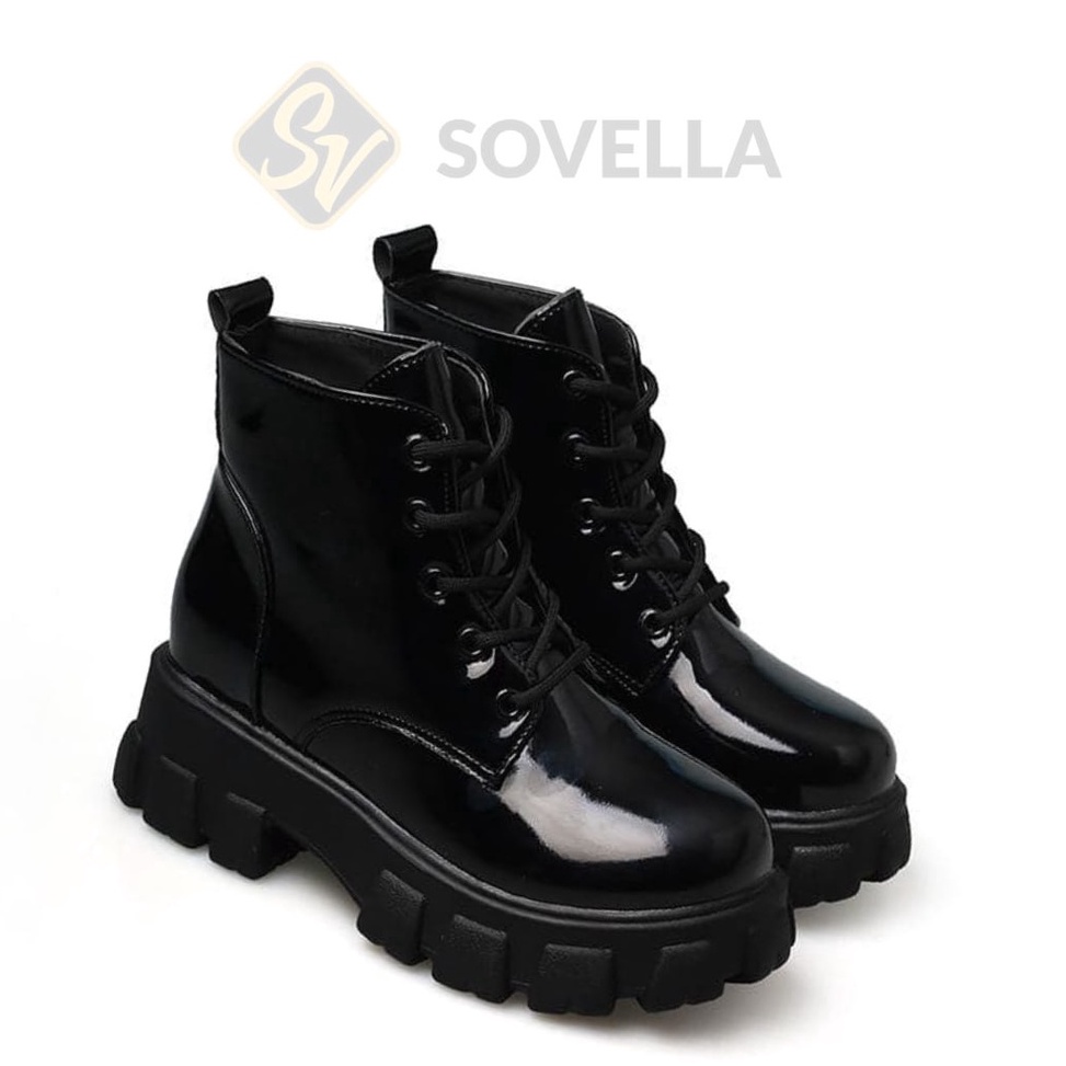 ✨SHOPEE MALL✨ SOVELLA Rachel Sepatu Wanita Boots Hitam Kulit 