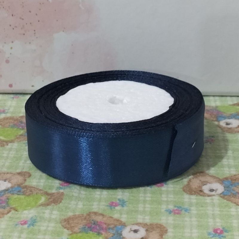 

{PRELOVED} PITA SATIN NAVY BLUE LEBAR 2,5 CM/1 INCH