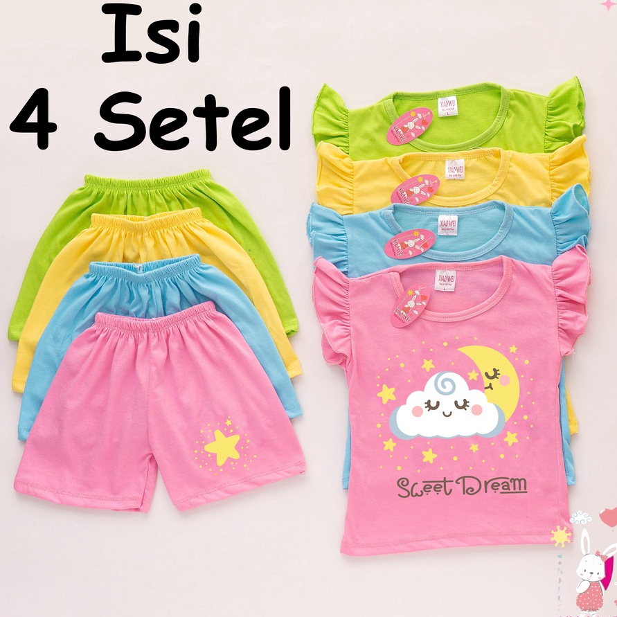 (D14P㊠] ( ISI 4 SETEL)  Setelan Anak Perempuan Ruffle Sweet Dreams/ Setelan Bayi Perempuan / Baju An
