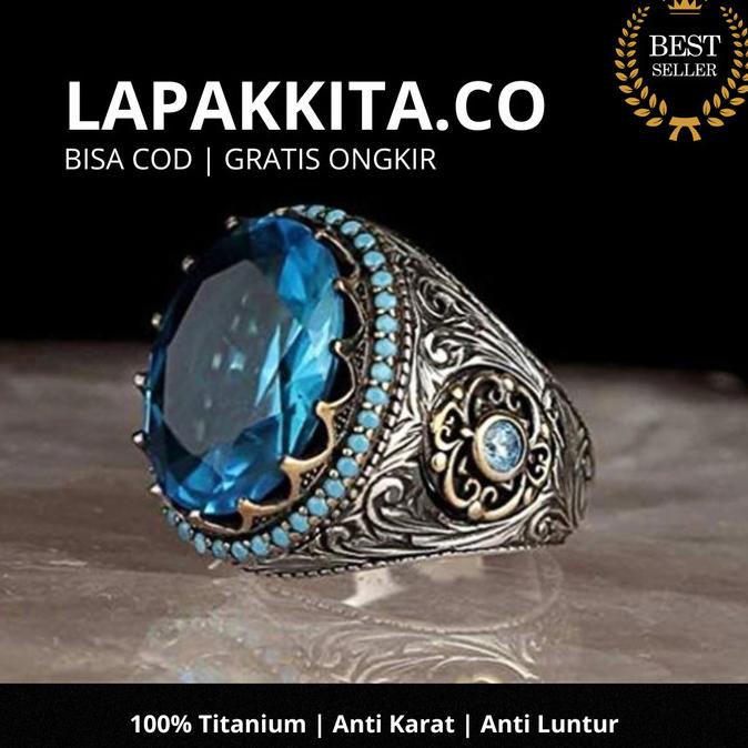 Cincin Pria Titanium Batu Giok Biru / Cincin Titanium Pria Batu Biru
