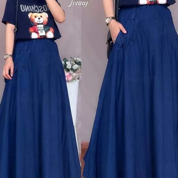 [O39-☞] COD Rok Panjang Wanita Terbaru / Rok Levis Panjang Wanita / Rok Pinggang Karet Wanita Terbar