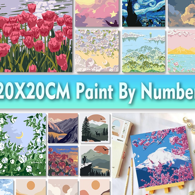 

[P84-✮> Paint By Number 20x20cm DIY Paint Kit with Frame Digital Painting Landscape Cartoon Anime Series☼..!