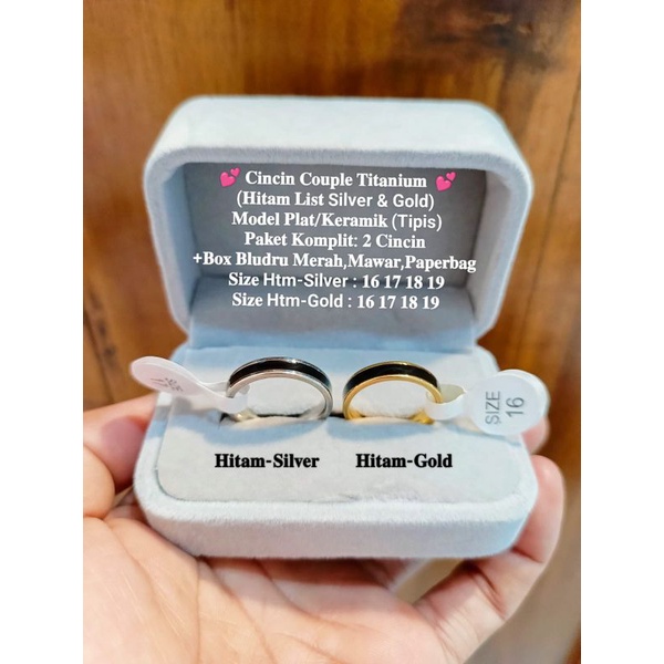 (et 63) Cincin Couple Titanium Hitam kombinasi silver cincin hitam kombinasi gold stainless steel ci