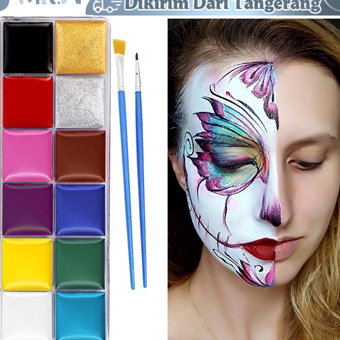 

[Z06-✪> 12 Warna Body Face Painting Cat Wajah Painting Wajah Body Painting Palette Wajah☀..