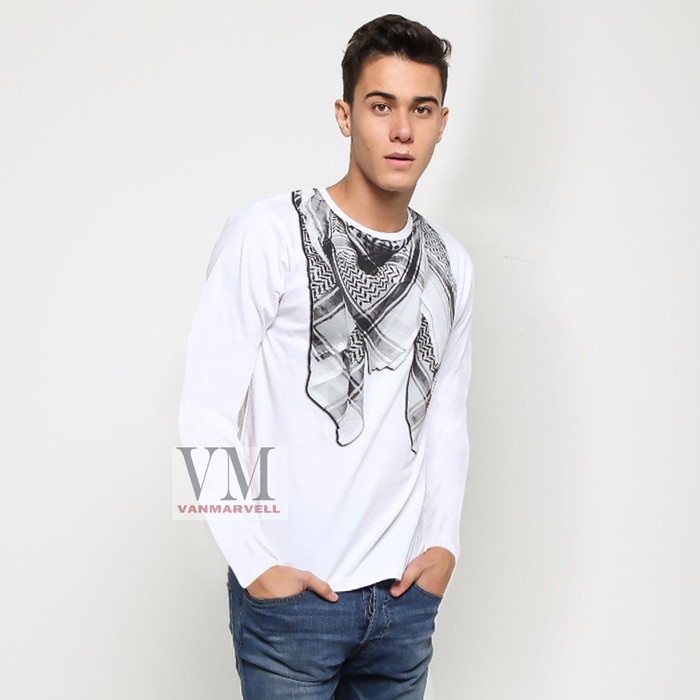 Sorban VM Kaos Panjang Putih Motip Sorban - XXL(H4F2) Sorban Arab Sorban Habib Shemagh BEST SELLER M