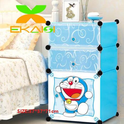 [ BGG ] Ekaisi Lemari plastik bedside table anti air rak buku susun 3 pintu/kotak doraemon Viral